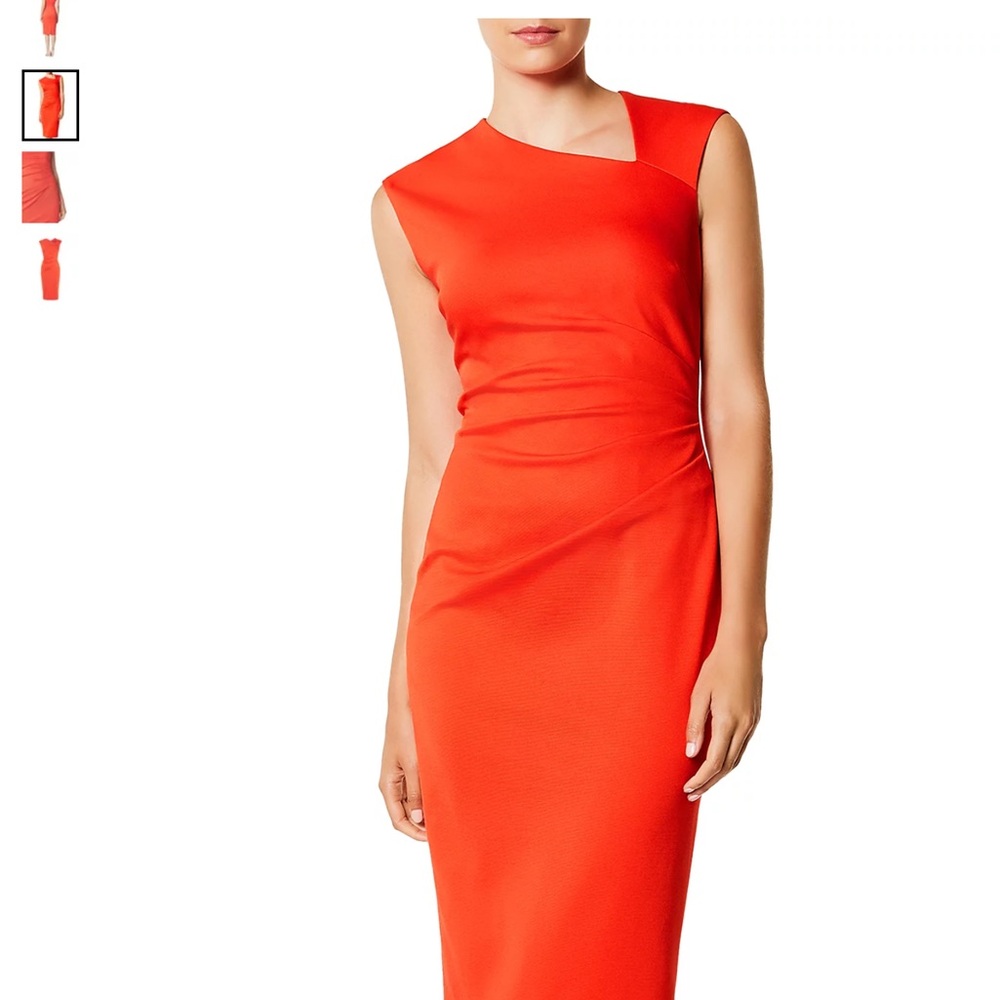 Karen Millen Red Asymmetrical Ruched Sheath Dress